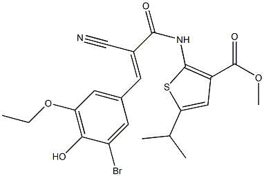 (E)-methyl 2-(3-(3-bromo-5-ethoxy-4-hydroxyphenyl)-2-cyanoacrylamido)-5-isopropylthiophene-3-carboxylate Struktur