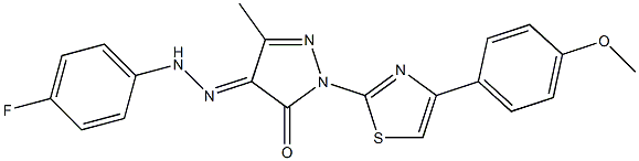 4-[(4-fluorophenyl)hydrazono]-2-[4-(4-methoxyphenyl)-1,3-thiazol-2-yl]-5-methyl-2,4-dihydro-3H-pyrazol-3-one Struktur