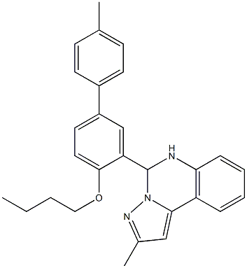 5-(4-butoxy-4'-methyl-[1,1'-biphenyl]-3-yl)-2-methyl-5,6-dihydropyrazolo[1,5-c]quinazoline Struktur