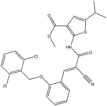 (E)-methyl 2-(2-cyano-3-(2-((2,6-dichlorobenzyl)oxy)phenyl)acrylamido)-5-isopropylthiophene-3-carboxylate Struktur