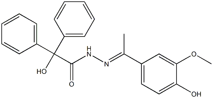 (E)-2-hydroxy-N'-(1-(4-hydroxy-3-methoxyphenyl)ethylidene)-2,2-diphenylacetohydrazide Struktur