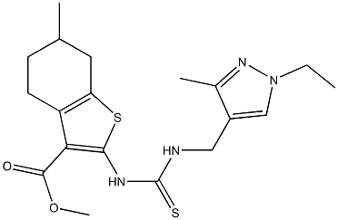 methyl 2-(3-((1-ethyl-3-methyl-1H-pyrazol-4-yl)methyl)thioureido)-6-methyl-4,5,6,7-tetrahydrobenzo[b]thiophene-3-carboxylate Struktur