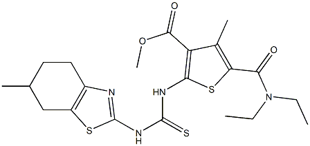 methyl 5-(diethylcarbamoyl)-4-methyl-2-(3-(6-methyl-4,5,6,7-tetrahydrobenzo[d]thiazol-2-yl)thioureido)thiophene-3-carboxylate Struktur