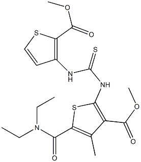 methyl 3-(3-(5-(diethylcarbamoyl)-3-(methoxycarbonyl)-4-methylthiophen-2-yl)thioureido)thiophene-2-carboxylate Struktur