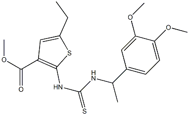 methyl 2-(3-(1-(3,4-dimethoxyphenyl)ethyl)thioureido)-5-ethylthiophene-3-carboxylate Struktur