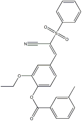 (E)-4-(2-cyano-2-(phenylsulfonyl)vinyl)-2-ethoxyphenyl 3-methylbenzoate Struktur