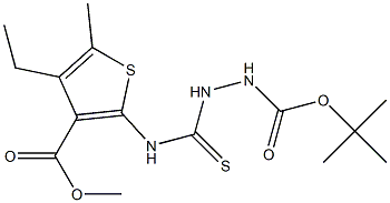 tert-butyl 2-((4-ethyl-3-(methoxycarbonyl)-5-methylthiophen-2-yl)carbamothioyl)hydrazinecarboxylate Struktur