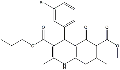 6-methyl 3-propyl 4-(3-bromophenyl)-2,7-dimethyl-5-oxo-1,4,5,6,7,8-hexahydroquinoline-3,6-dicarboxylate Struktur