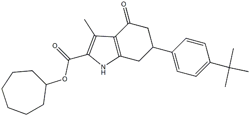 cycloheptyl 6-(4-(tert-butyl)phenyl)-3-methyl-4-oxo-4,5,6,7-tetrahydro-1H-indole-2-carboxylate Struktur