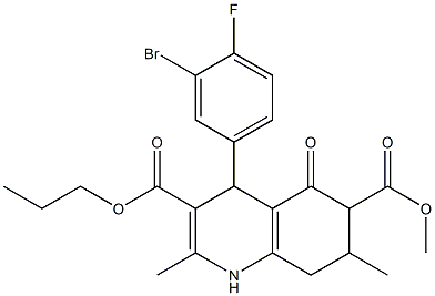 6-methyl 3-propyl 4-(3-bromo-4-fluorophenyl)-2,7-dimethyl-5-oxo-1,4,5,6,7,8-hexahydroquinoline-3,6-dicarboxylate Struktur