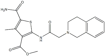 methyl 5-carbamoyl-2-(2-(3,4-dihydroisoquinolin-2(1H)-yl)acetamido)-4-methylthiophene-3-carboxylate Struktur