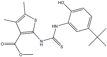 methyl 2-(3-(5-(tert-butyl)-2-hydroxyphenyl)thioureido)-4,5-dimethylthiophene-3-carboxylate Struktur