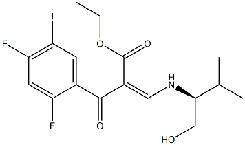 (S,Z)-ethyl 2-(2,4-difluoro-5-iodobenzoyl)-3-(1-hydroxy-3-methylbutan-2-ylamino)acrylate Struktur