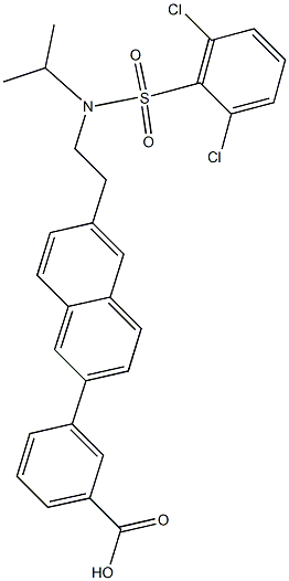 3-(6-(2-(2,6-dichloro-N-isopropylphenylsulfonamido)ethyl)naphthalen-2-yl)benzoic acid Struktur