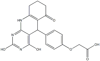 2-(4-(2,4-dihydroxy-6-oxo-5,6,7,8,9,10-hexahydropyrimido[4,5-b]quinolin-5-yl)phenoxy)acetic acid Struktur