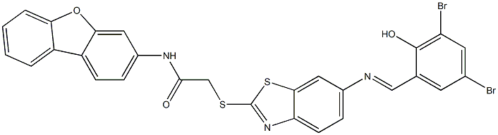 (E)-N-(dibenzo[b,d]furan-3-yl)-2-((6-((3,5-dibromo-2-hydroxybenzylidene)amino)benzo[d]thiazol-2-yl)thio)acetamide Struktur