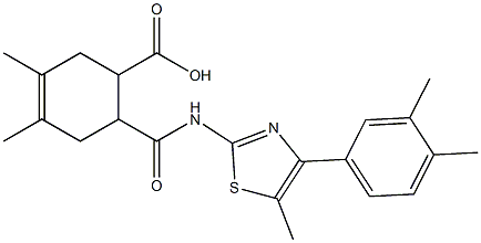 6-((4-(3,4-dimethylphenyl)-5-methylthiazol-2-yl)carbamoyl)-3,4-dimethylcyclohex-3-enecarboxylic acid Struktur