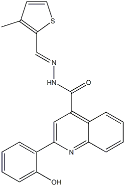 (E)-2-(2-hydroxyphenyl)-N'-((3-methylthiophen-2-yl)methylene)quinoline-4-carbohydrazide Struktur