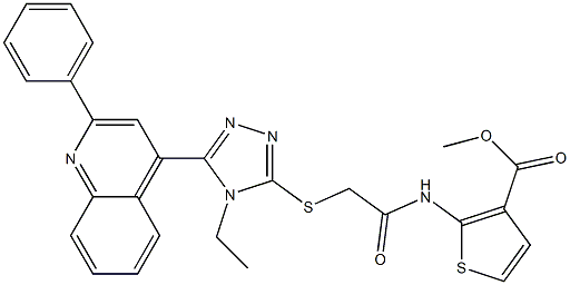 methyl 2-(2-((4-ethyl-5-(2-phenylquinolin-4-yl)-4H-1,2,4-triazol-3-yl)thio)acetamido)thiophene-3-carboxylate Struktur