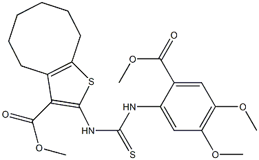 methyl 2-(3-(4,5-dimethoxy-2-(methoxycarbonyl)phenyl)thioureido)-4,5,6,7,8,9-hexahydrocycloocta[b]thiophene-3-carboxylate Struktur