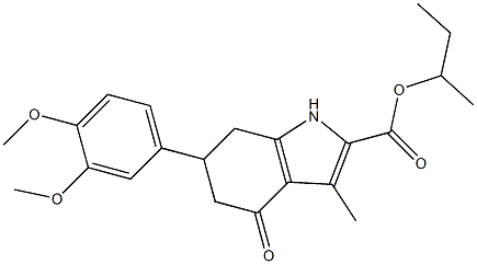 sec-butyl 6-(3,4-dimethoxyphenyl)-3-methyl-4-oxo-4,5,6,7-tetrahydro-1H-indole-2-carboxylate Struktur