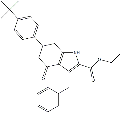 ethyl 3-benzyl-6-(4-(tert-butyl)phenyl)-4-oxo-4,5,6,7-tetrahydro-1H-indole-2-carboxylate Struktur