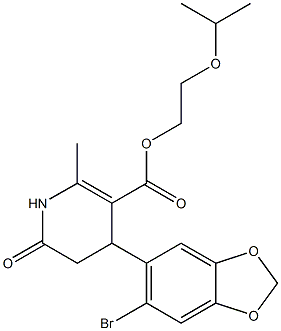 2-isopropoxyethyl 4-(6-bromobenzo[d][1,3]dioxol-5-yl)-2-methyl-6-oxo-1,4,5,6-tetrahydropyridine-3-carboxylate Struktur