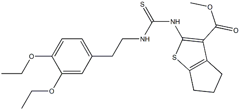 methyl 2-(3-(3,4-diethoxyphenethyl)thioureido)-5,6-dihydro-4H-cyclopenta[b]thiophene-3-carboxylate Struktur