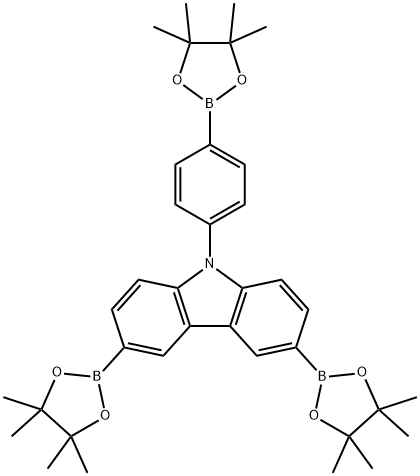 3,6-Bis-(4,4,5,5-tetramethyl-[1,3,2]dioxaborolan-2-yl)-9-[4-(4,4,5,5-tetramethyl-[1,3,2]dioxaborolan-2-yl)-phenyl]-9H-carbazole Struktur