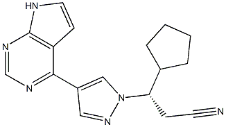 (3S)-3-(4-(7H-pyrrolo[2,3-d]pyrimidin-4-yl)-1H-pyrazol-1-yl)-3-cyclopentylpropanenitrile Struktur