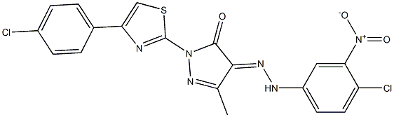 4-[(4-chloro-3-nitrophenyl)hydrazono]-2-[4-(4-chlorophenyl)-1,3-thiazol-2-yl]-5-methyl-2,4-dihydro-3H-pyrazol-3-one Struktur