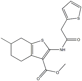 methyl 6-methyl-2-(2-(thiophen-2-yl)acetamido)-4,5,6,7-tetrahydrobenzo[b]thiophene-3-carboxylate Struktur