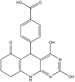 4-(2,4-dihydroxy-6-oxo-5,6,7,8,9,10-hexahydropyrimido[4,5-b]quinolin-5-yl)benzoic acid Struktur