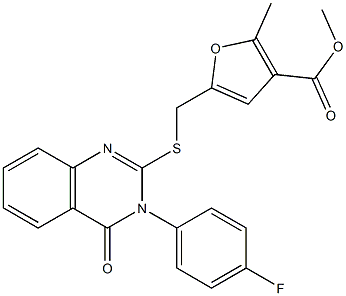 methyl 5-(((3-(4-fluorophenyl)-4-oxo-3,4-dihydroquinazolin-2-yl)thio)methyl)-2-methylfuran-3-carboxylate Struktur