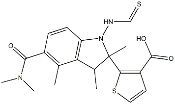 methyl 5-(dimethylcarbamoyl)-4-methyl-2-(2-methylindoline-1-carbothioamido)thiophene-3-carboxylate Struktur