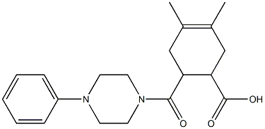 3,4-dimethyl-6-(4-phenylpiperazine-1-carbonyl)cyclohex-3-enecarboxylic acid Struktur