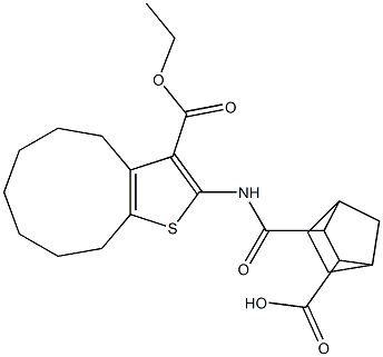 3-((3-(ethoxycarbonyl)-5,6,7,8,9,10-hexahydro-4H-cyclonona[b]thiophen-2-yl)carbamoyl)bicyclo[2.2.1]heptane-2-carboxylic acid Struktur