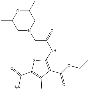 ethyl 5-carbamoyl-2-(2-(2,6-dimethylmorpholino)acetamido)-4-methylthiophene-3-carboxylate Struktur