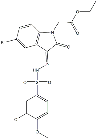 (E)-ethyl 2-(5-bromo-3-(2-((3,4-dimethoxyphenyl)sulfonyl)hydrazono)-2-oxoindolin-1-yl)acetate Struktur