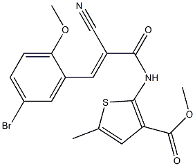 (E)-methyl 2-(3-(5-bromo-2-methoxyphenyl)-2-cyanoacrylamido)-5-methylthiophene-3-carboxylate Struktur