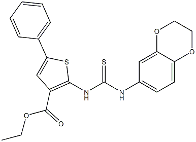 ethyl 2-(3-(2,3-dihydrobenzo[b][1,4]dioxin-6-yl)thioureido)-5-phenylthiophene-3-carboxylate Struktur