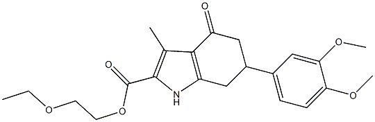 2-ethoxyethyl 6-(3,4-dimethoxyphenyl)-3-methyl-4-oxo-4,5,6,7-tetrahydro-1H-indole-2-carboxylate Struktur