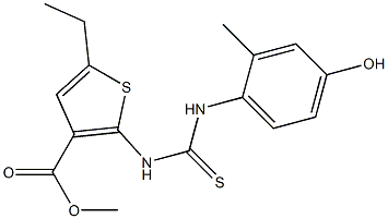 methyl 5-ethyl-2-(3-(4-hydroxy-2-methylphenyl)thioureido)thiophene-3-carboxylate Struktur