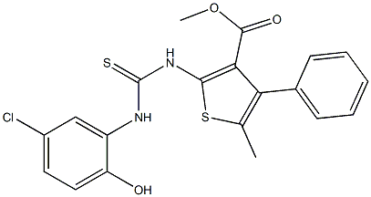 methyl 2-(3-(5-chloro-2-hydroxyphenyl)thioureido)-5-methyl-4-phenylthiophene-3-carboxylate Struktur