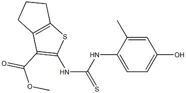 methyl 2-(3-(4-hydroxy-2-methylphenyl)thioureido)-5,6-dihydro-4H-cyclopenta[b]thiophene-3-carboxylate Struktur