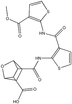 3-((3-((3-(methoxycarbonyl)thiophen-2-yl)carbamoyl)thiophen-2-yl)carbamoyl)-7-oxabicyclo[2.2.1]heptane-2-carboxylic acid Struktur