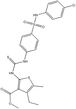 methyl 2-(3-(4-(N-(4-chlorophenyl)sulfamoyl)phenyl)thioureido)-4-ethyl-5-methylthiophene-3-carboxylate Struktur