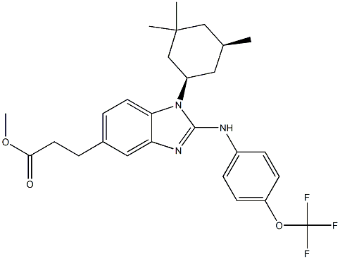 methyl 3-(2-(4-(trifluoromethoxy)phenylamino)-1-((1R,5R)-3,3,5-trimethylcyclohexyl)-1H-benzo[d]imidazol-5-yl)propanoate Struktur