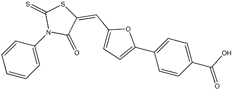 (E)-4-(5-((4-oxo-3-phenyl-2-thioxothiazolidin-5-ylidene)methyl)furan-2-yl)benzoic acid Struktur