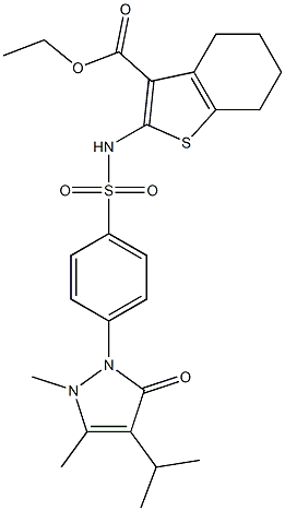 ethyl 2-(4-(4-isopropyl-2,3-dimethyl-5-oxo-2,5-dihydro-1H-pyrazol-1-yl)phenylsulfonamido)-4,5,6,7-tetrahydrobenzo[b]thiophene-3-carboxylate Struktur